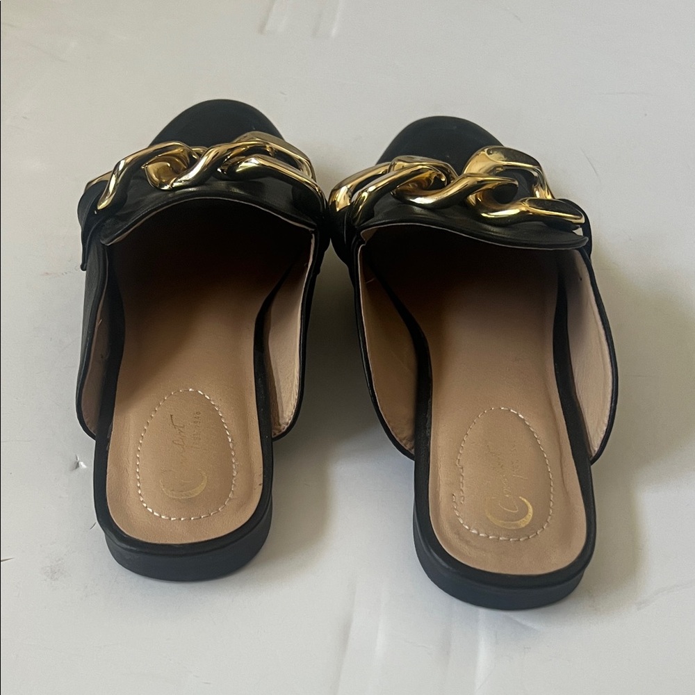 Black and Gold Women's Loafers - Picture 3 of 7